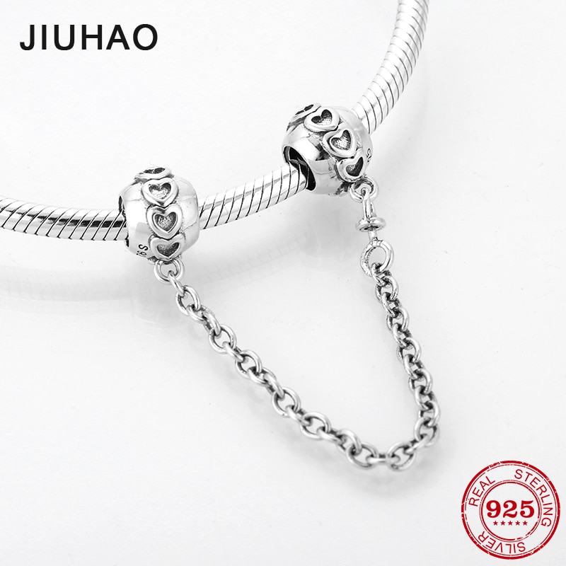 925 sterling sølv hjerte mønster diy fine sikkerhedskæde perler passer originale europæiske charms armbånd smykker gør