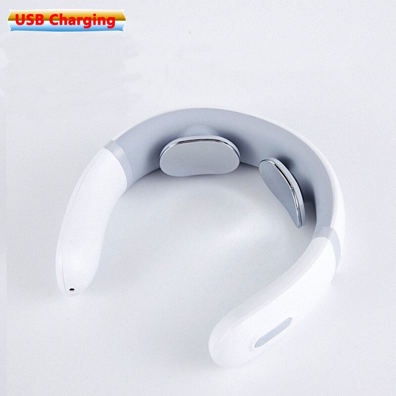 Smart Electric Neck Massager Heating Pulse Cervical Massage Remote Control Voice Broadcast Neck Pain Relief Relaxation Tool: Type 1 white