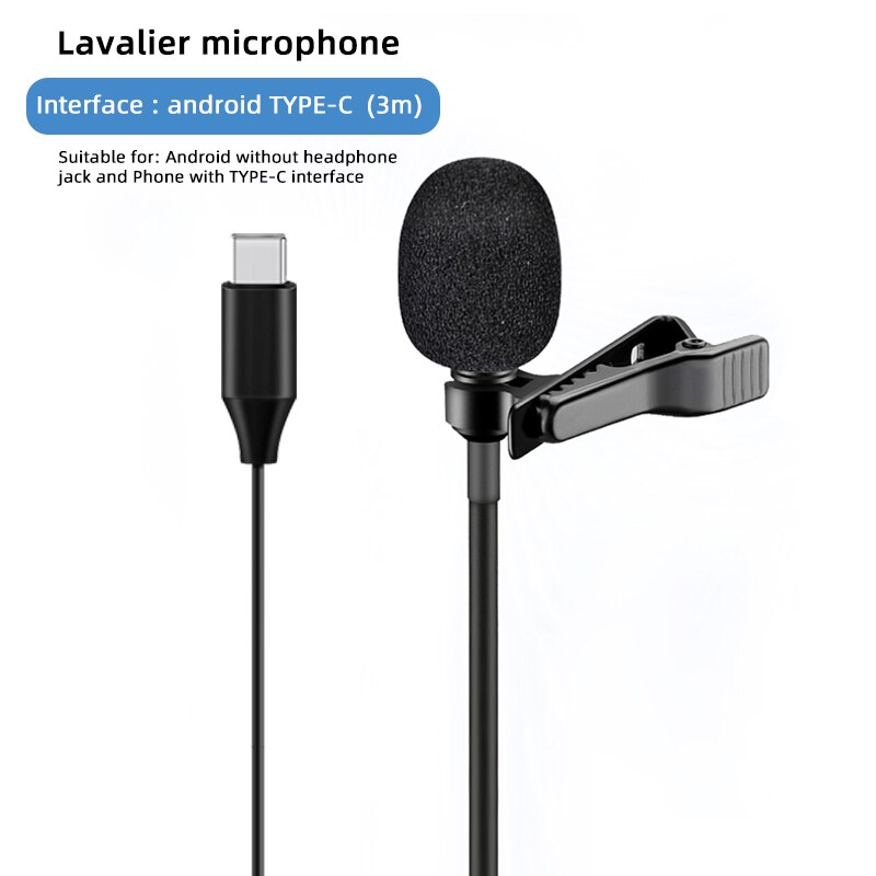 CELLA CITY Classic Jack Lavalier Microphone 3.5mm Tie Clip Metal Microphone Mini Audio Mic for Computer Laptop Mobile Phone: B1-Type-C - 3M
