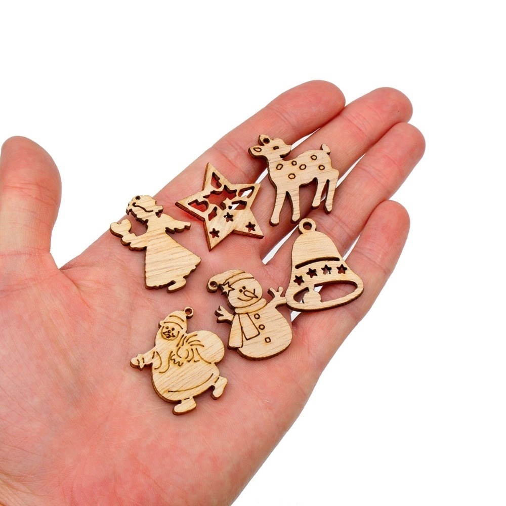 50 stks/set Mini Kerstboom Decor Ornamenten Houten Kerstman Sneeuwpop Herten Hangers Kerstversiering Kleine Beeldjes