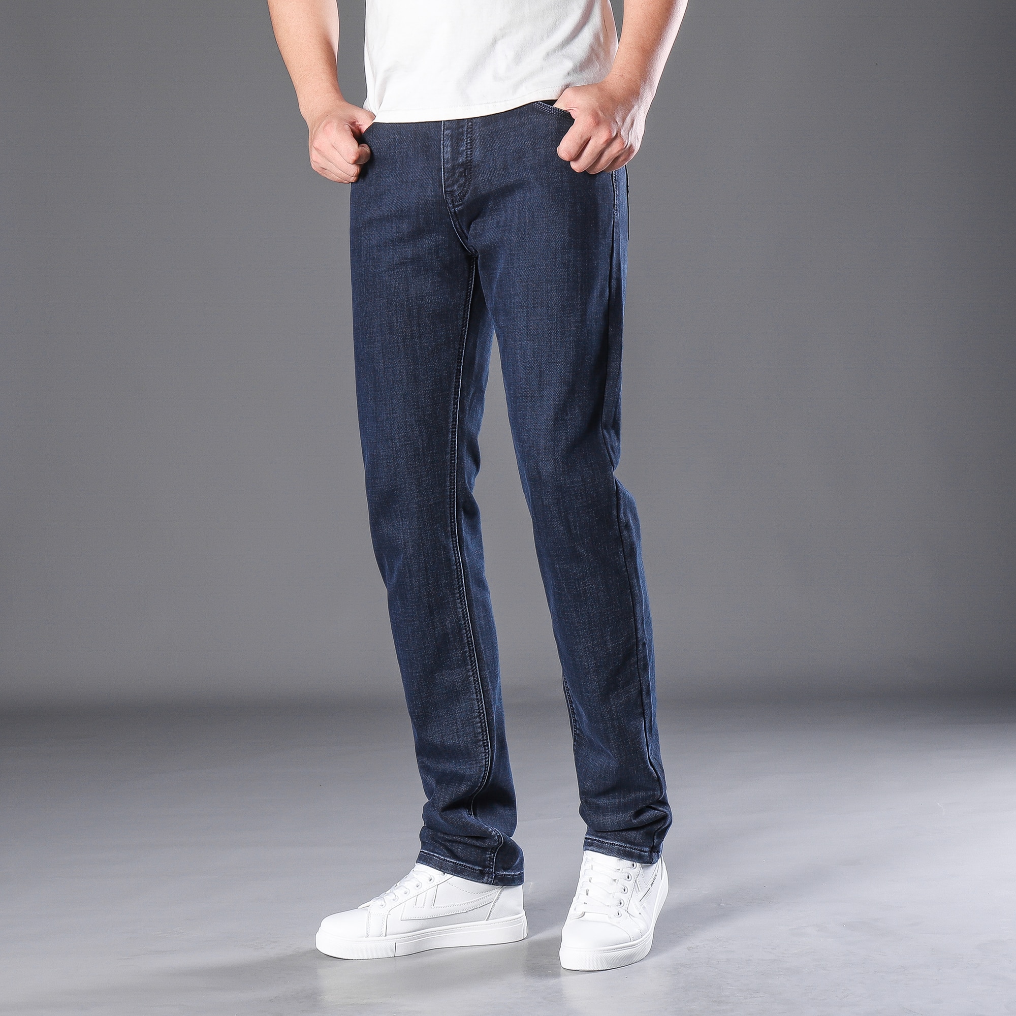 Lente Herfst Mannen Smart Jeans Business Straight Regular Blauw Stretch Denim Broek Klassieke Mannen Plus Size 29-42