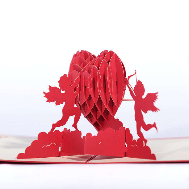 DoreenBeads 3D Card Romantic Heart Angel Birthday Valentine's Day Anniversary Wedding Blessing Card Paper Sculpture 1PC