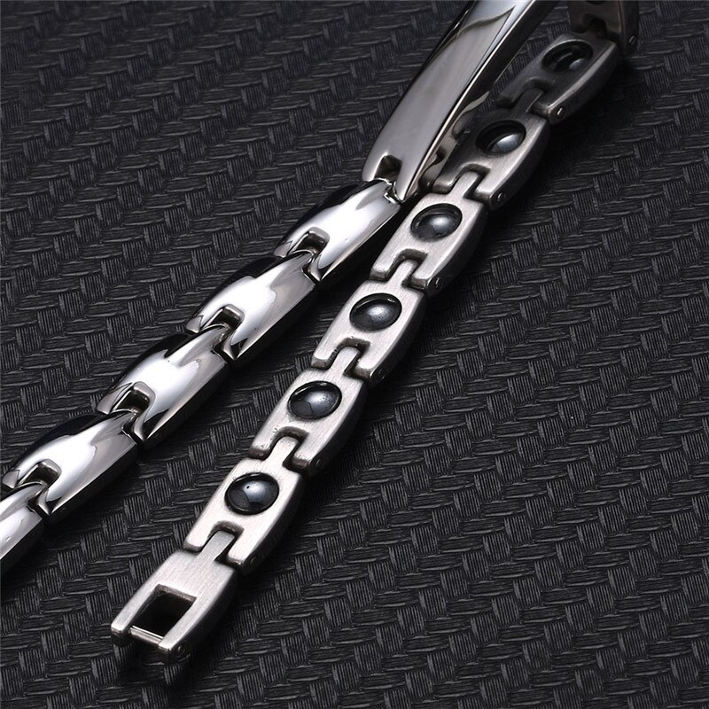 Nhgbft suave corrente saúde pulseira para homens de aço inoxidável ímã elemento germânio pulseira