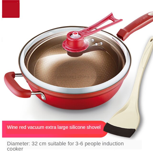 Vacuüm Wok Non Stick Pan Met Cover Geen Olie Rook Pot Ijzeren Pot Huishouden Keuken Inductie Fornuis Universele Pan: 3