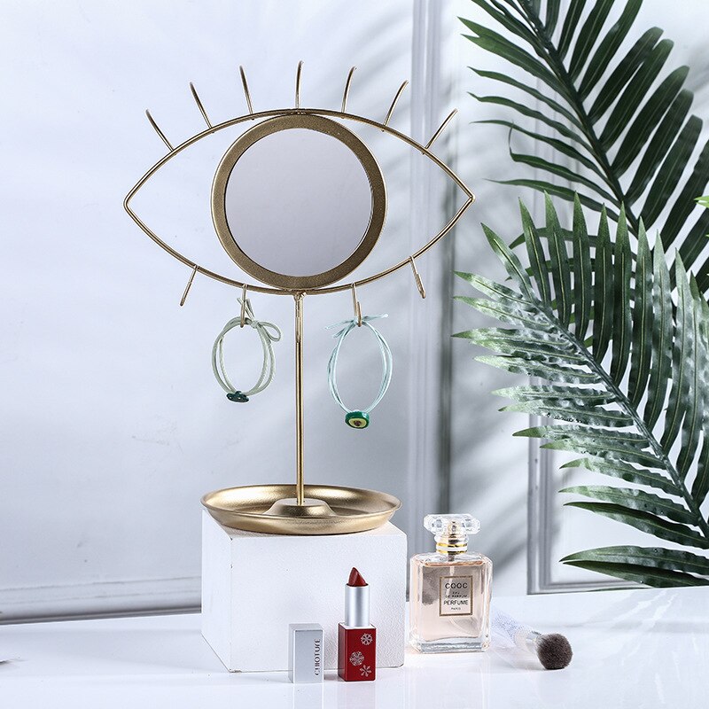 Nordisk guld bord dekorativ ögonspegel metall kawaii smink flickor toalettbord spegel vintage sminkspegel