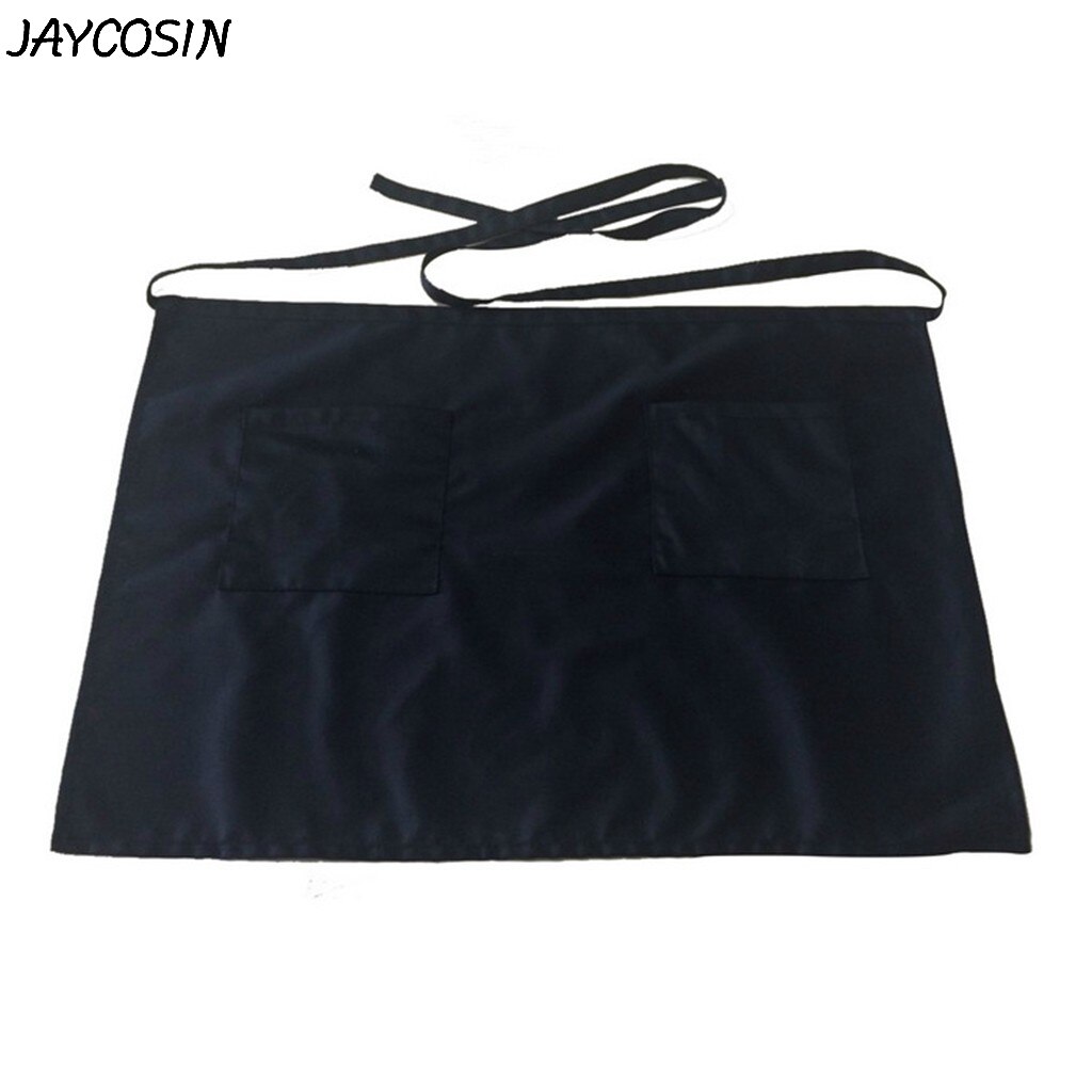 Adult Waterproof 2 Pockets Waterdrop Resistant Waiters Waitress Waist Apron Chef Apron Black Waist Half Short Apron in Kitchen