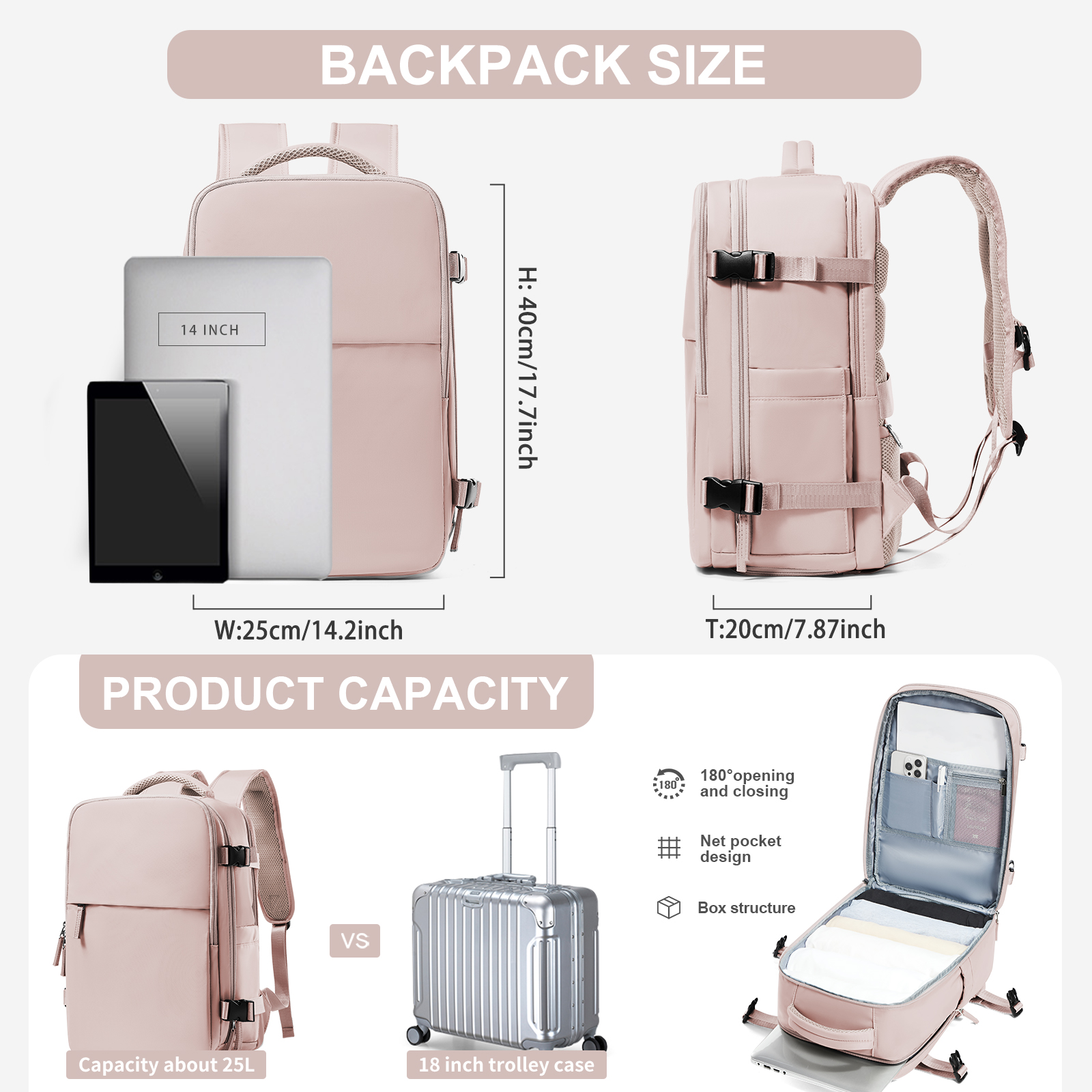 Mochila de viaje para avión de cabina Ryanair 40x20x25 aprobada por vuelo, mochila para ordenador portátil para mujeres y hombres, mochila femenina de