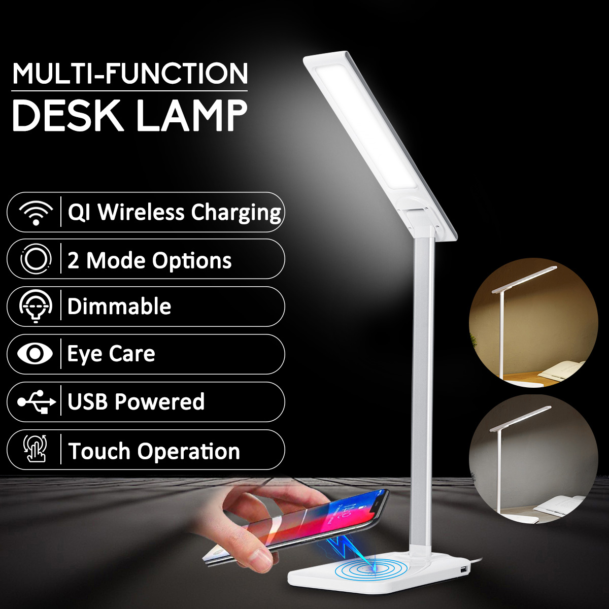 2 In 1 Qi Draadloze Oplader Snel Opladen Pad + Bureau Opvouwbare LED Lamp Voor iPhone Samsung Huawei Xiaomi Qi -apparaten