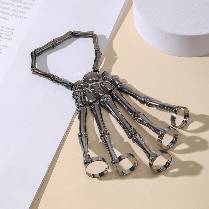 Neue Punk Schädel Armbinde Für Frauen Männer Hand Knochen Einstellbare Fünf Finger Ring Armreifen Metall Armbänder unisex Hüfte hüpfen Schmuck