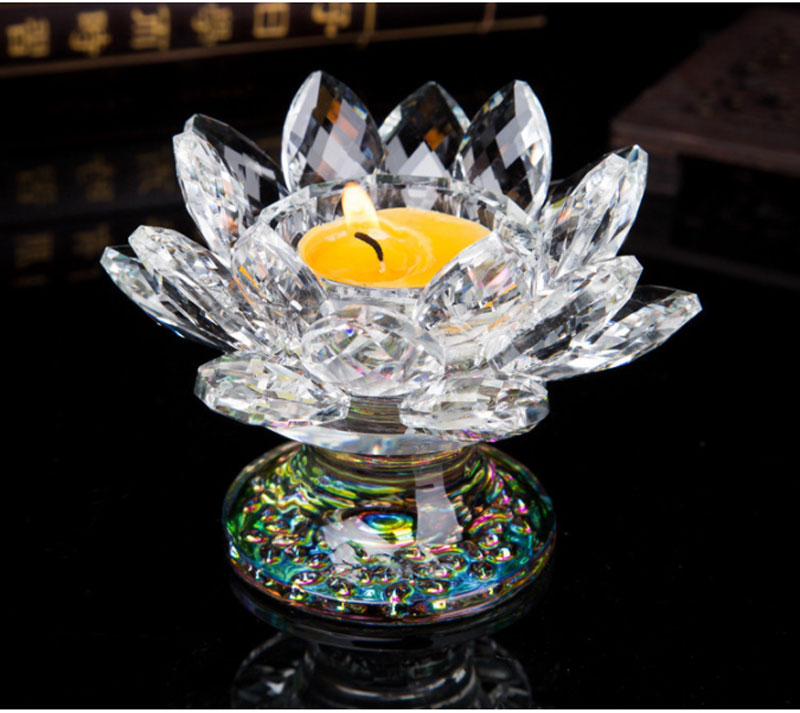 7 farger krystall lotus lysestake telysholdere lotusblomst figurer ornament fest middag dekor