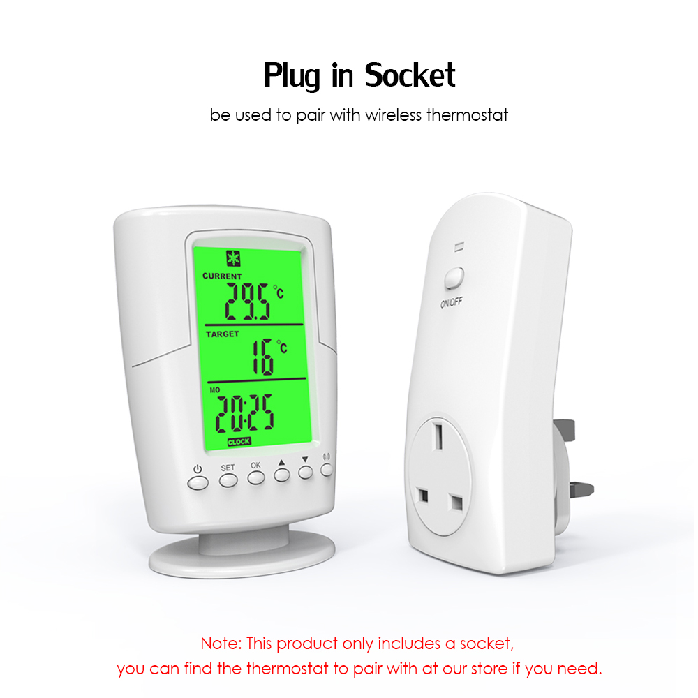 Smart Plug in Socket Heating Cooling Devices Control Socket for Pairing with Remote Control Thermostat--AC220~240V UK Plug