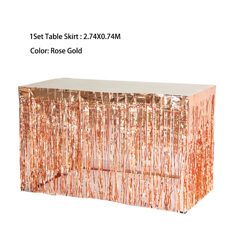 Set roségouden feestdecoraties, ballonnen, kwastjes, folie, franjes, gordijnen, tafellopers, linten voor een bruidsdouche, babyshowerfeestje