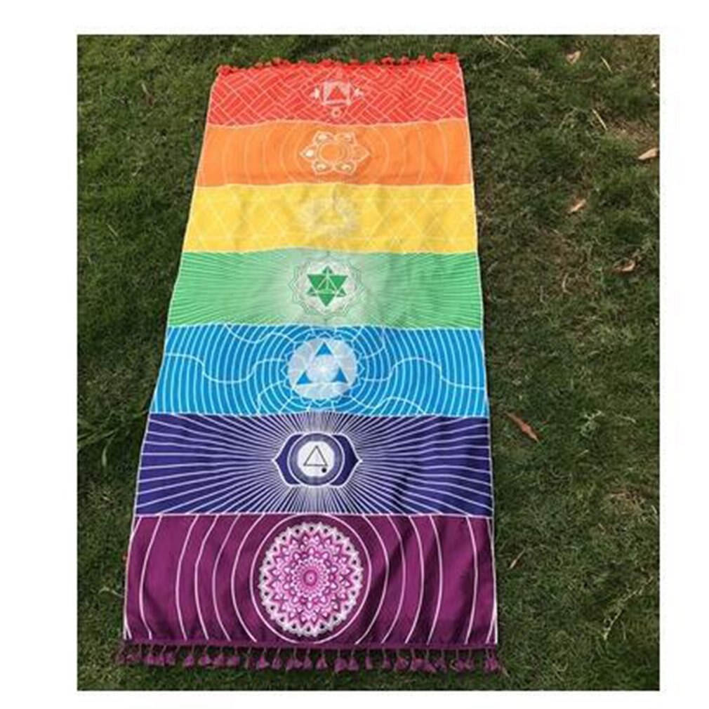 Meditation Yoga Rug Towels Mexico Chakras Tassel Striped Floor Mat Tassel Tapestry 150cm70cm Colorful Travel Yoga Mat Tapestry