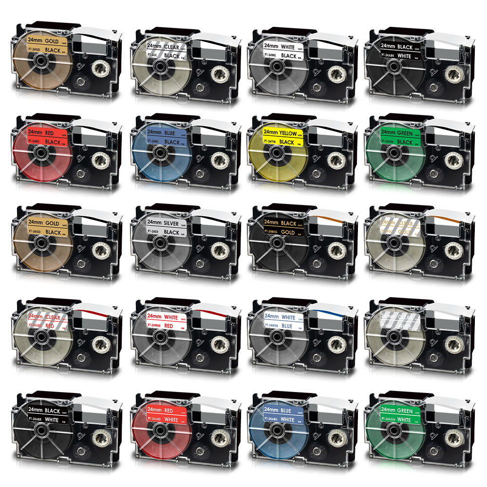 Mixed Color 24mm XR-24WE XR-24X For Casio XR-24RD XR-24BU XR-24YW XR-24GN Label Cassette for Casio CW-L300 KL-430 KL-820 Labler