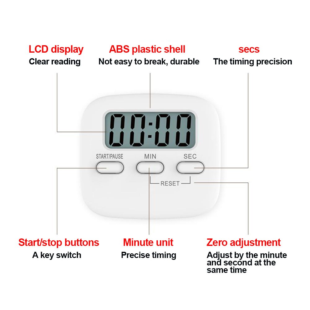 Clear Voice Hanging Electronic Magnetic LCD Digital Countdown Alarm Kitchen Timer ABS With Speaker Portable Home Battery Powered
