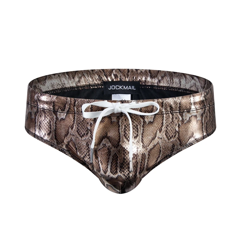 Push-up padded swimwear men's swimsuit shorts men's bikini briefs summer trunk swimsuit sunga briefs beach shorts snakeskin print: L / Dark grey