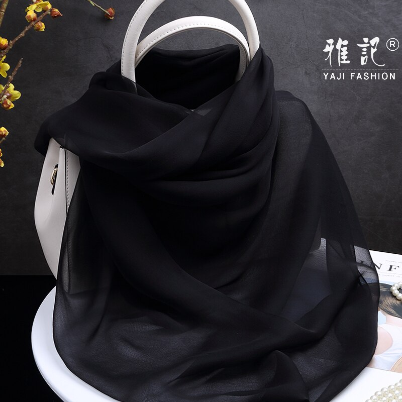 Naturligt silketørklæde sort farve foulard femme silketørklæde kvinder tynde chiffon silketørklæder til damer solid