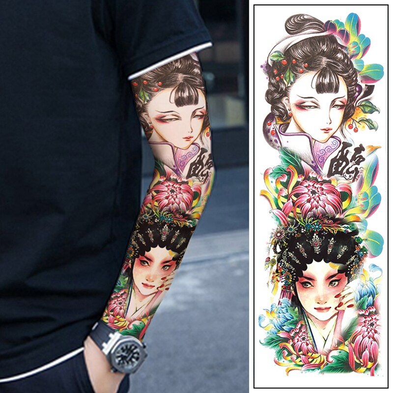 4Pcs Temporary Tattoos Sticker Full Arm Beijing Opera Pattern Pattern Tattoos Applique Arm Full Arm Tattoos Sticker(29/30/31/32)