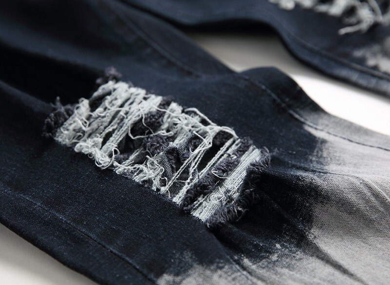 Männer Knie Zerrissene farbverlauf strecken Schlank Nähen Denim Hosen Streetwear mann lässig baumwolle Motorrad Hüfte hüpfen Radfahrer Jeans