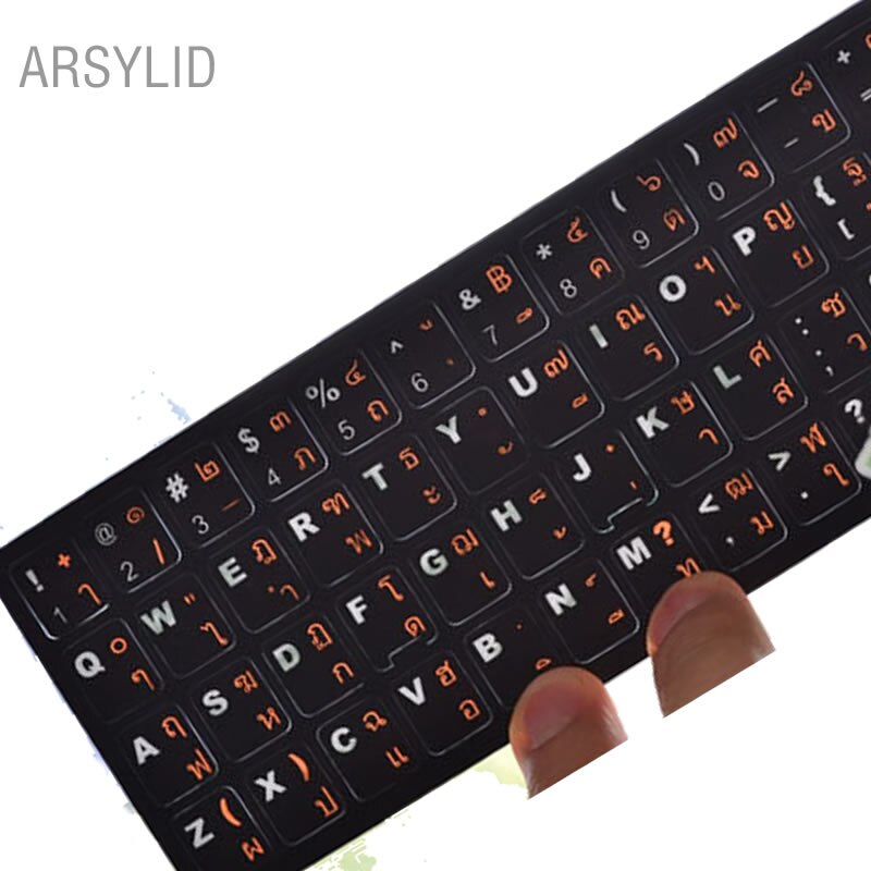 2pcs Thailand Language Desktop computer frosting Letters Sticker Super Durable Keyboard Sticker notebook Alphabet Keyboard: Orange font