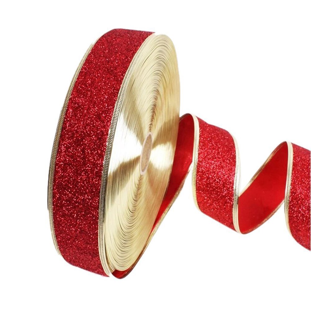 Christmas Ribbons Glitter Ribbon Decor Xmas Wrapping Ribbon Festival Supplies: red