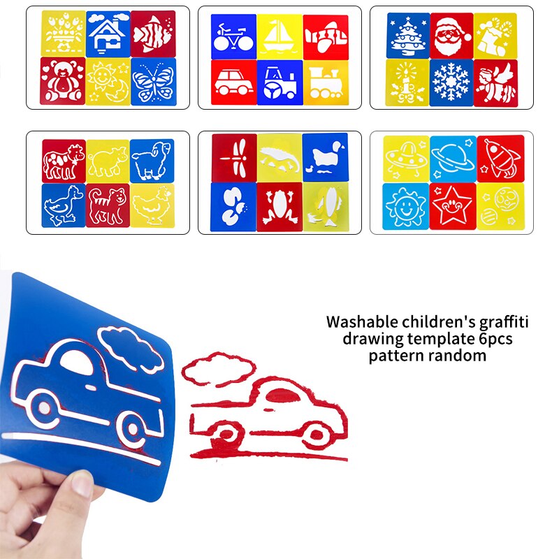 6Pcs Kids Plastic Stencil Sjablonen Diy Tekening Stencils Voor Kids Tekeningsjabloonbestand Kinderen Schilderen Dier Auto Tekening Stencil: Default Title