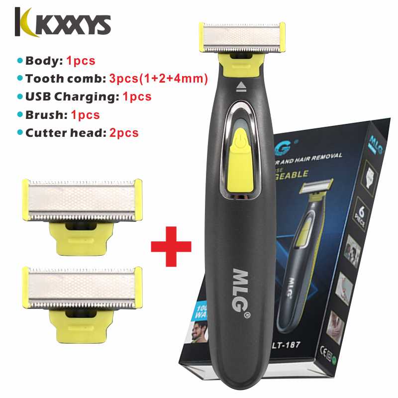 One Blade Hybrid Electric Trimmer Razor Shaver Waterproof Washable Beard Grooming Body Hair Groomer for Men and Women: KM187 1set Head 2pc