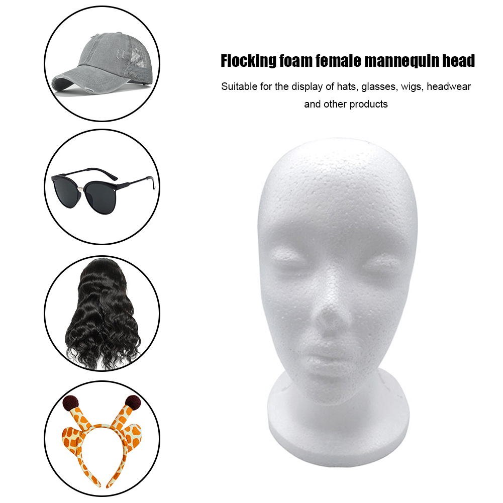 Cabeza de Maniquí de espuma para mujer, modelo EPS flocado, pelucas, gafas, soporte de exhibición, modelo, utilería de disparo para estudio fotográfico