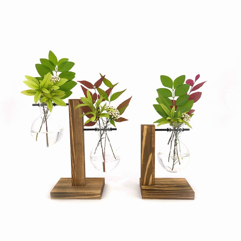 Terrarium vasevase dekoration hjem bonsai blomster plante vaser vintage urtepotte gennemsigtig træramme glas bordplade planter
