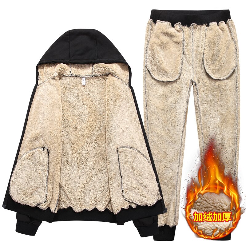 Casual Cashmere Track Suit Winter Men Tracksuit Thick Fleece Two Piece Set Pure Color Men's Set Warm Velvet Hoodies Pants Suit