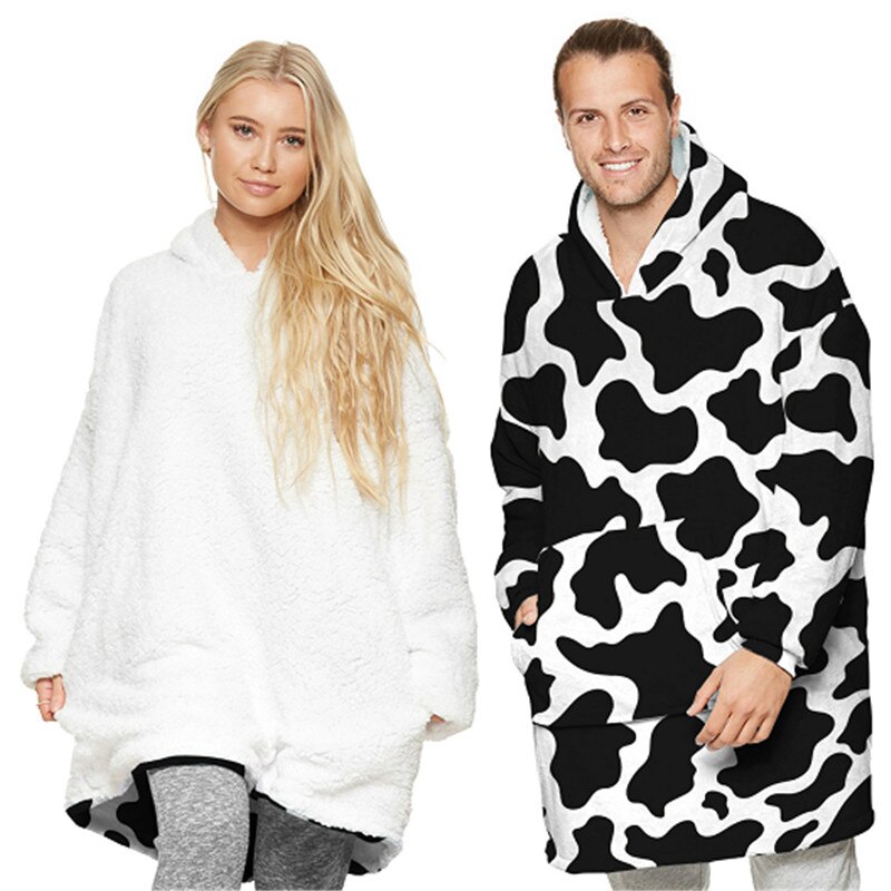 Blanket Hoodies Women Men Oversized Blanket Robe Sleepwear Soft Warm Plush Sweatshirt with Front Pocket Hooded Unisex Robe: 1