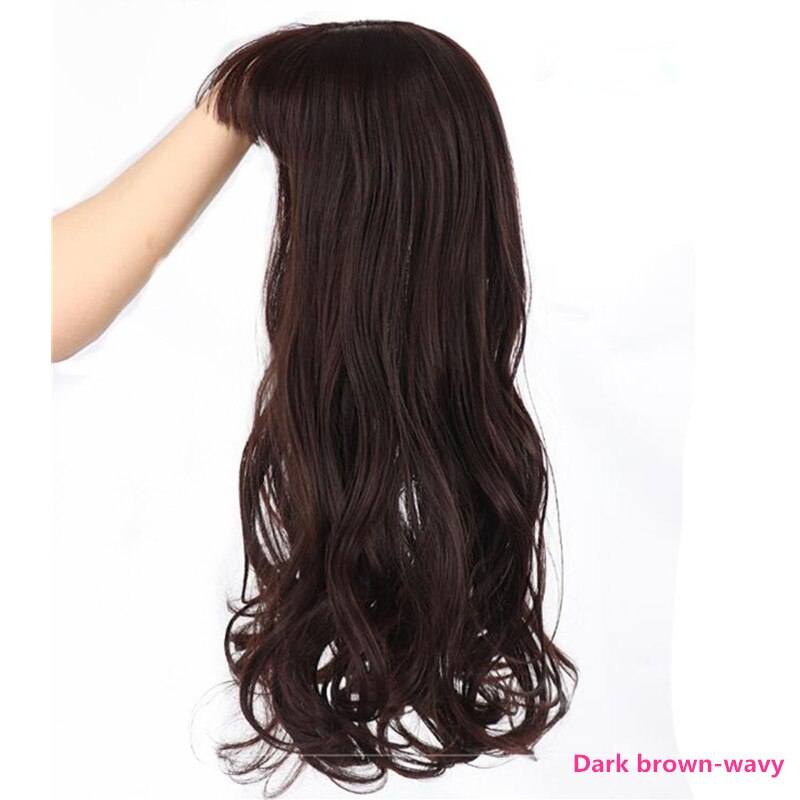 Hywamply 60CM Long Magic Clip on Hair Topper Add Volume Synthetic Hairpiece Closure for Covering White Hair Slightly Hair Loss: Natural Color