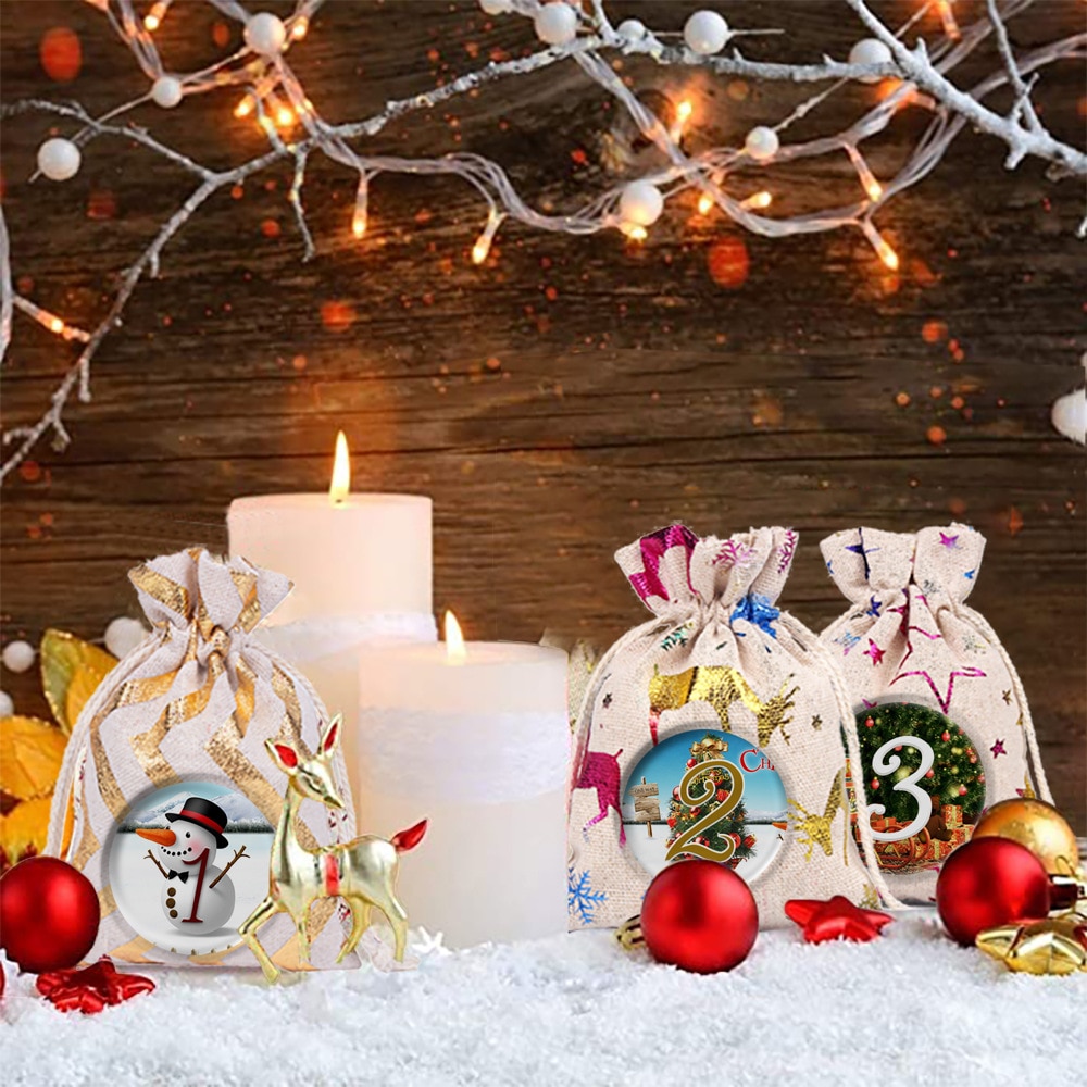 Diychristmas mønster slikpose 1-24 advent bundt kalender nedtælling jute taske slik opbevaring jul adventskalender taske