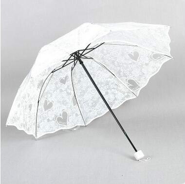 Love White Transparent Umbrella Three Folding Sakura Building Transparent Umbrellas: Heart