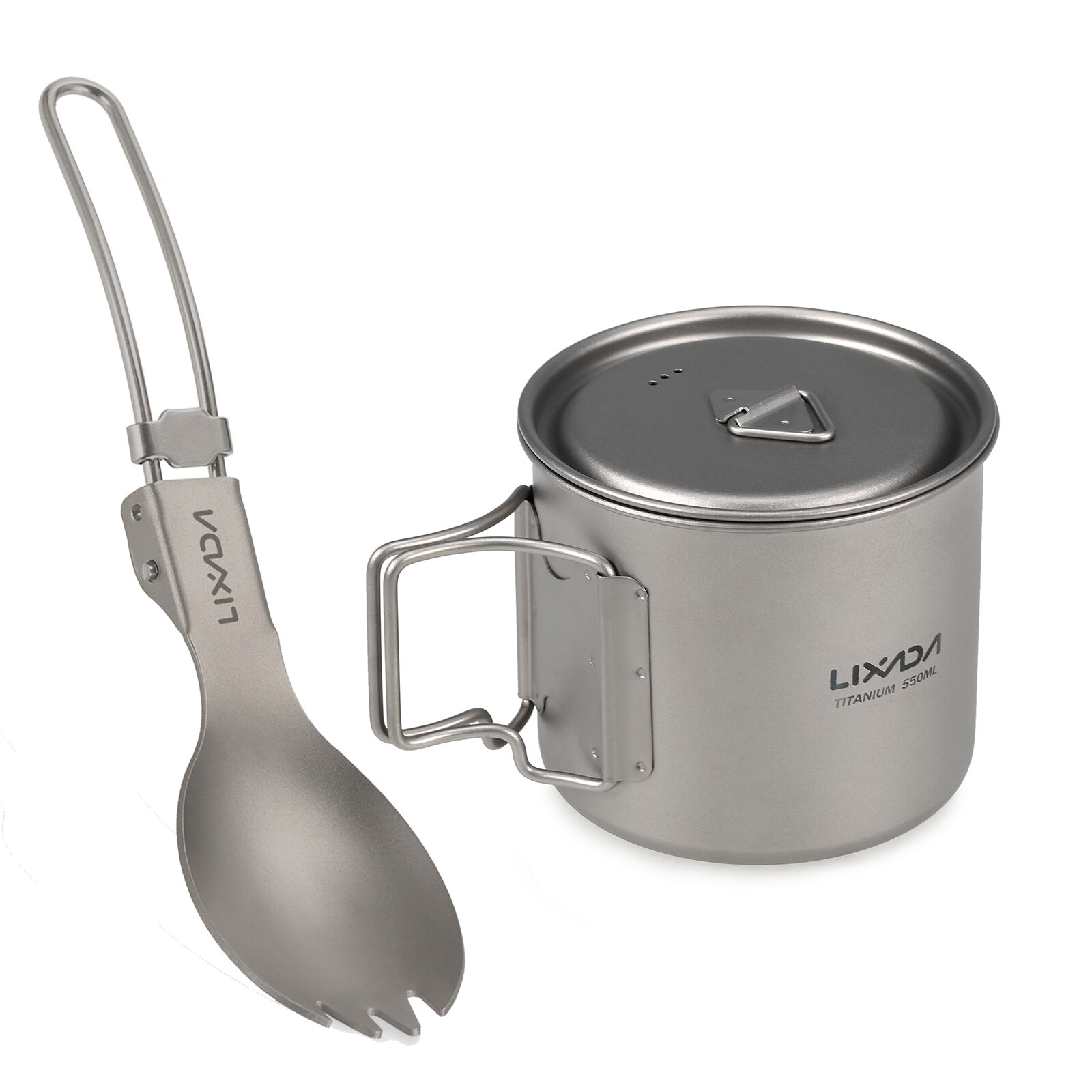 TOMSHOO 750ml Ultralight Titanium Cup Cookware Outdoor Portable Water Cup Mug Tableware Cooking Pot Titanium Pot Camping Picnic: 550ml With Spork