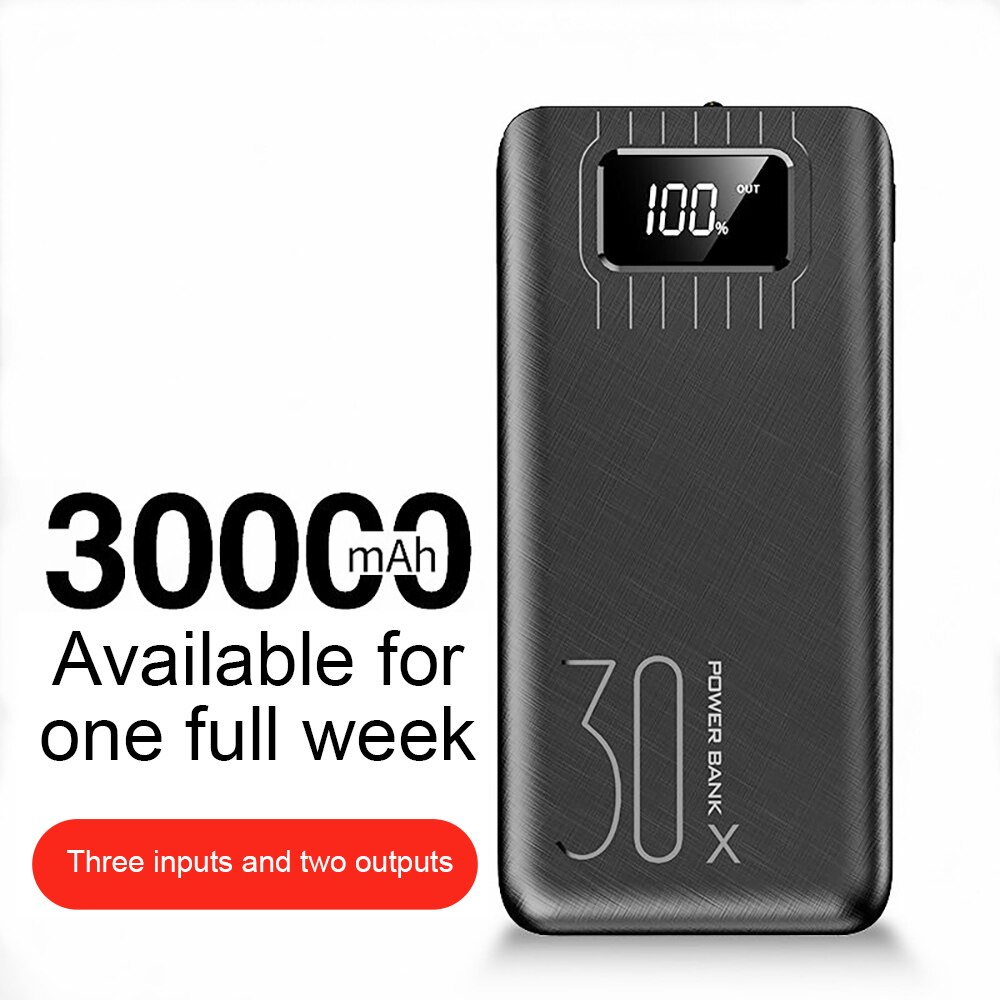 30000mAh Power Bank Type C Micro USB QC Fast Charging Powerbank For Xiaomi iPhone LED Display Portable External Battery Charger