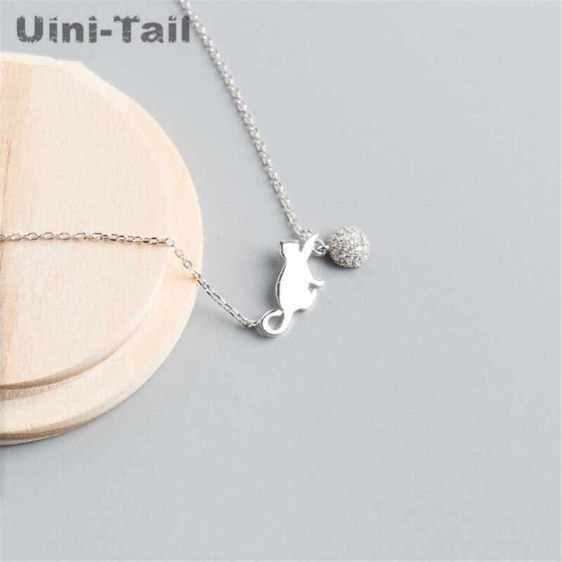 Uini-Tail 925 sterling silver cat playing ball micro-set necklace simple wild sweet romantic temperament jewelry