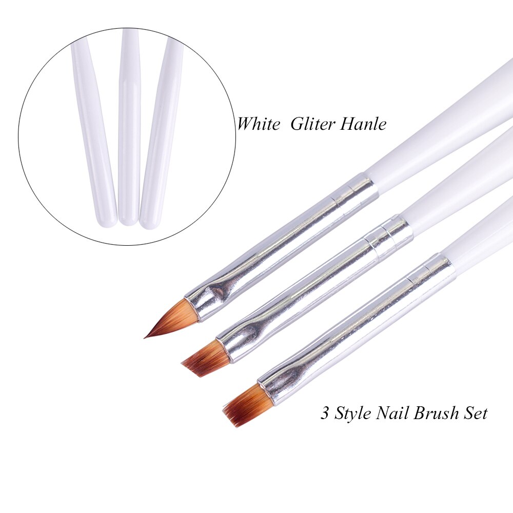 Nagelborstelsets 3 stuks witte verf gesneden uv-gel polijstpen voor nagels tips manicure nagelverf gereedschap  ch612