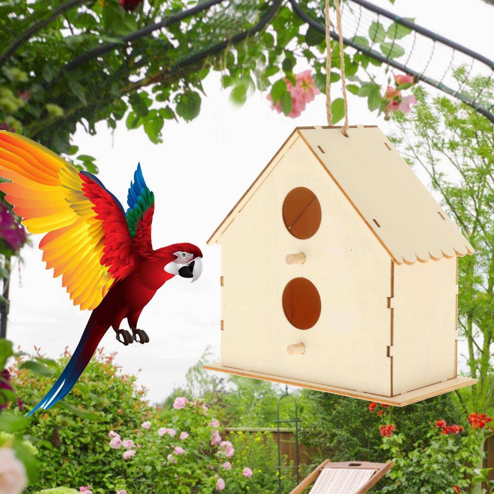 Natural Wooden Bird House for Birdwatching Garden Patio Hanging Birdhouse Paintable Birds Nest Wild Bird Feeder Home Decoration: style 6