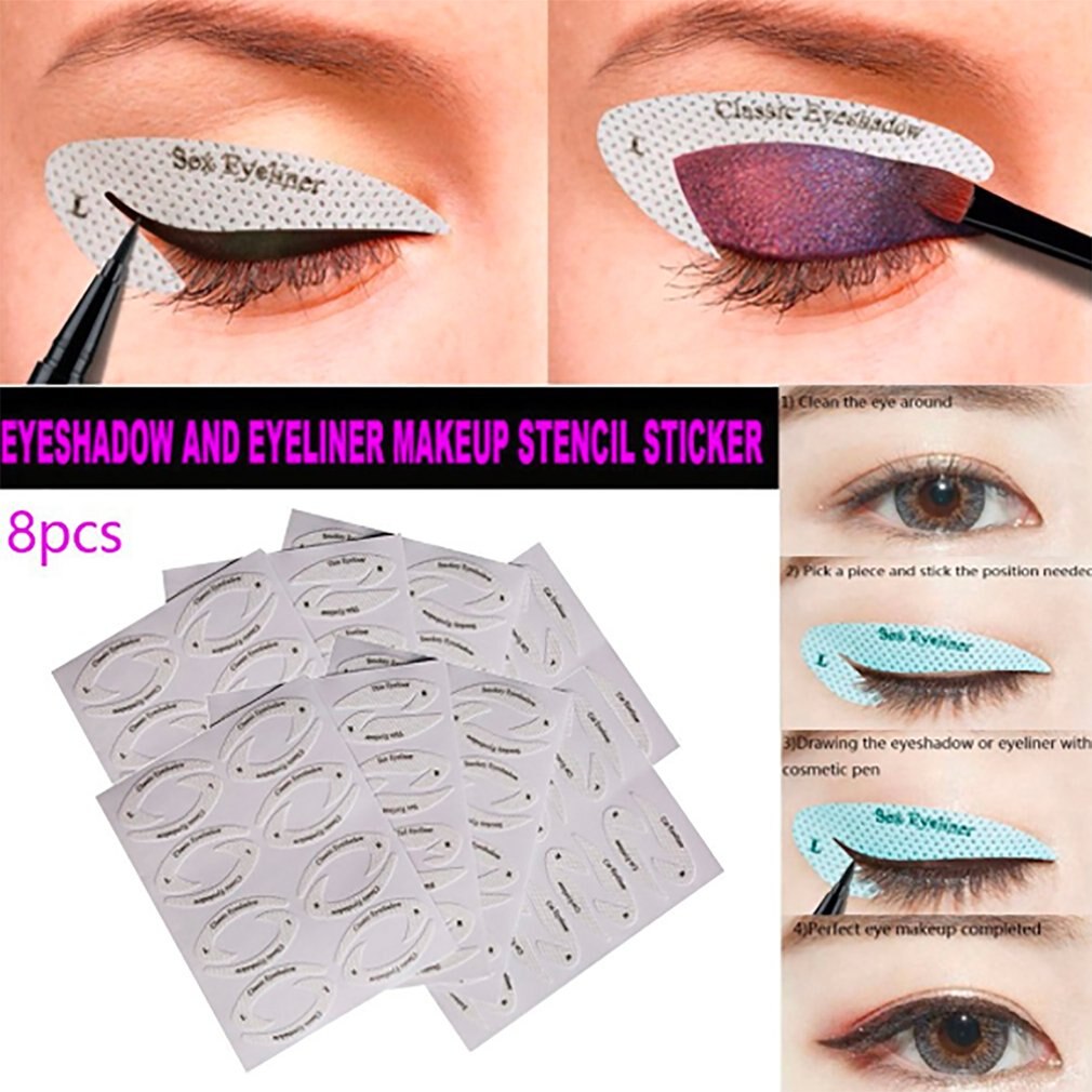 8 Stuks Universele Eyeliner Oogschaduw Niet-geweven Sticker Make Cosmetische Quick Eyeliner Sticker Stencil Oogschaduw