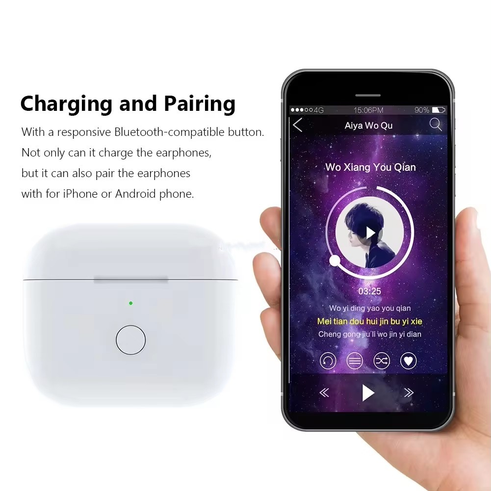 Étui de charge sans fil pour Airpod, boîtier de charge de remplacement, compatible avec AirPods 1 et 2, Airamen 3, étui de chargeur, appairage, bouton de division