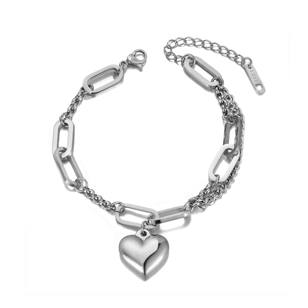 Lokaer Original Stainless Steel Heart Charm Bracelets For Women Girl Bohemia Chain & Link Bracelet Jewelry B20090: Steel color