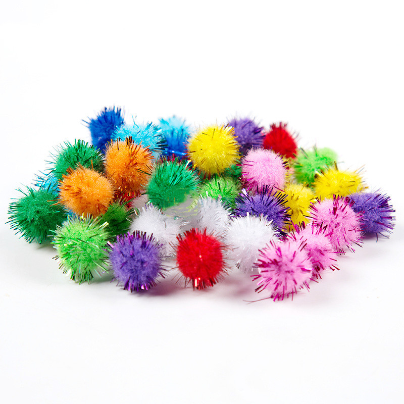 100pcs Colored Glitter Balls Pompom Furry Balls Kids DIY Craft Supplies Handmade Decoration Materials Pom Poms: mix-color