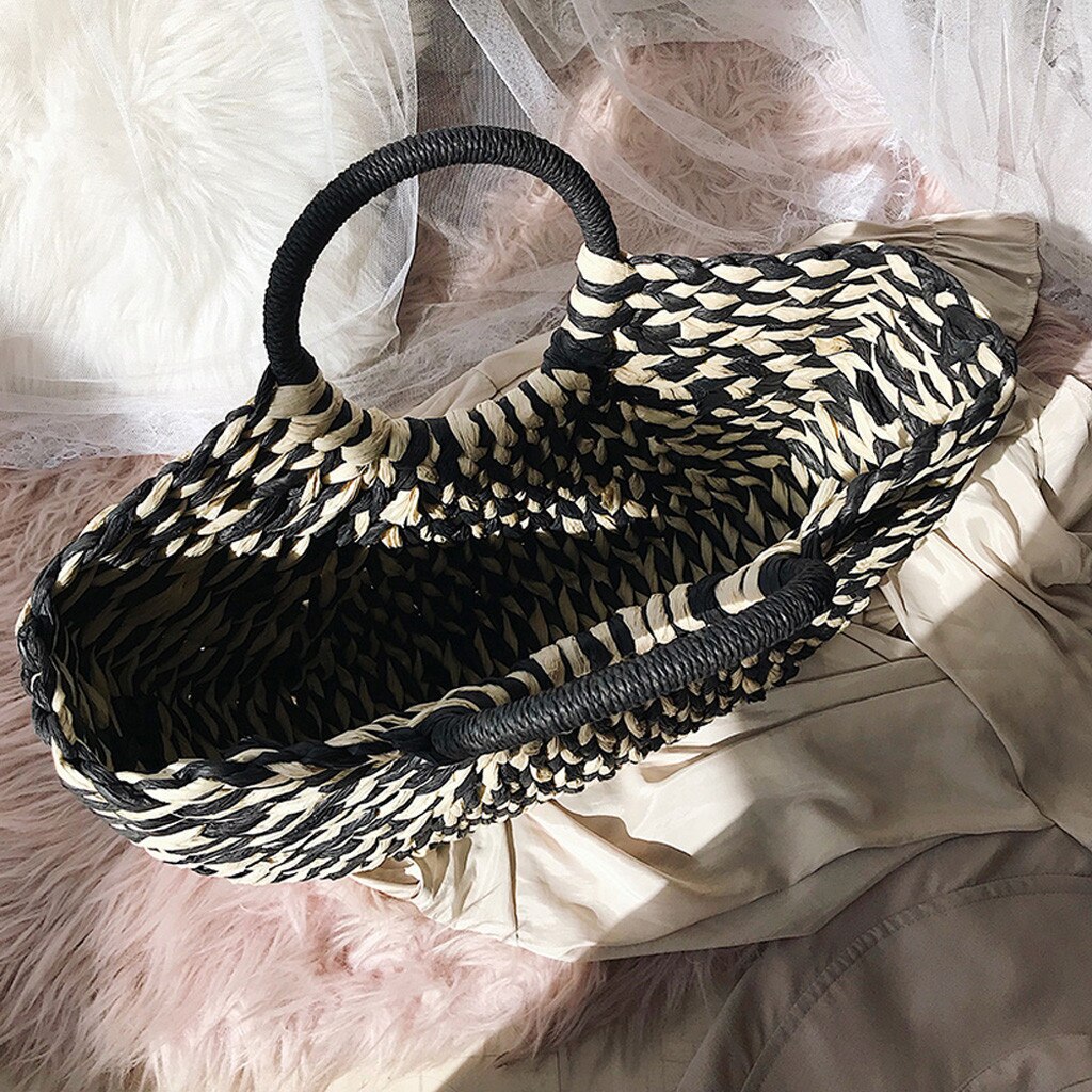 Jahrgang Stroh Tasche Runde Rattan Taschen Handgemachte Sommer Taschen Gewebt Strand Damen Kreis Schulter Tasche Böhmen Mädchen Handtaschen # t2g