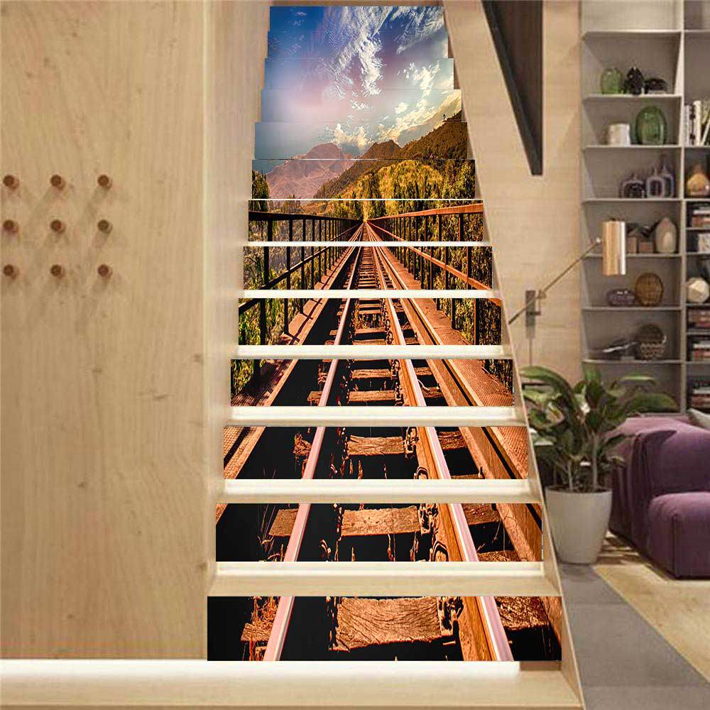 13Pcs/Set 3D Landscape Stairs Stickers Waterproof Removable Self-Adhesive Wall Floor Decals Mural Stairway Stickers Home Decor
