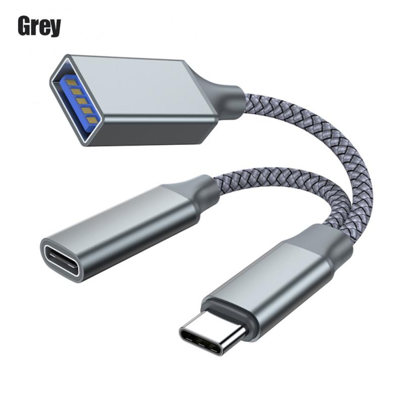 2 IN 1 USB C OTG Cable Adapter Type C to USB3.1 PD 30W Fast Charger Port with USB Female Splitter Adapter for Samsung Xiaomi: Yellow