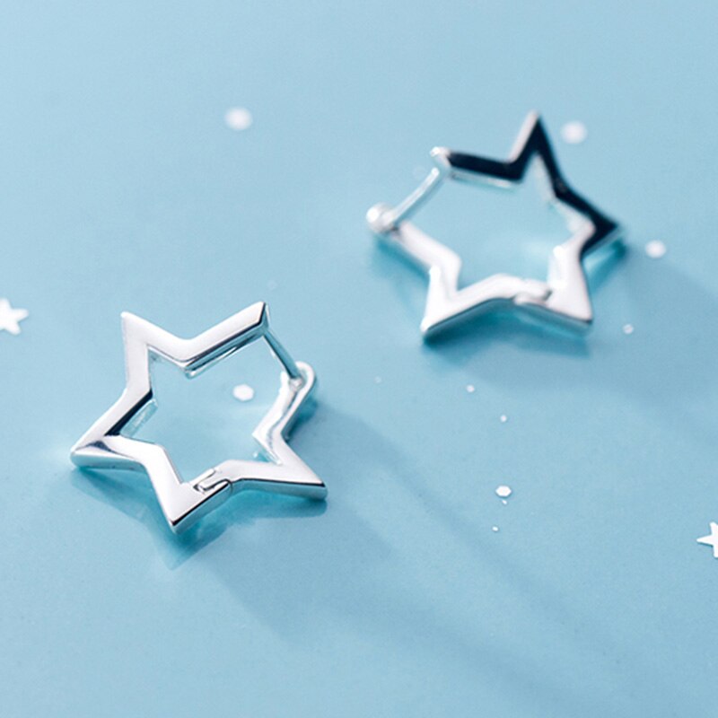 INZATT-pendientes de aro de estrella hueca minimalista para mujer, Plata de Ley 925 auténtica, accesorios de joyería delicada para