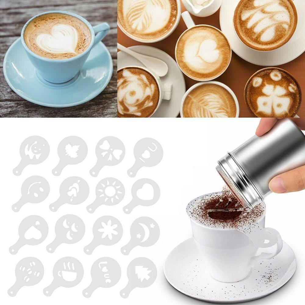 16 stuks/set grappige koffie latte cappuccino koffie voor koffie spray sjablonen strooi sjabloon pad kunst decoratie stofdoek bloem  w0 v 7