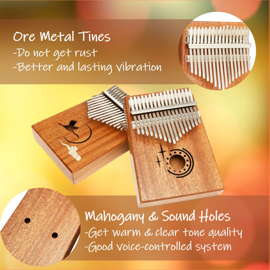 TOM 17 Key Kalimba - Classic Handmade Mahogany Thumb Piano with EVA Case as for Kids, Adults Beginners (TY-2)