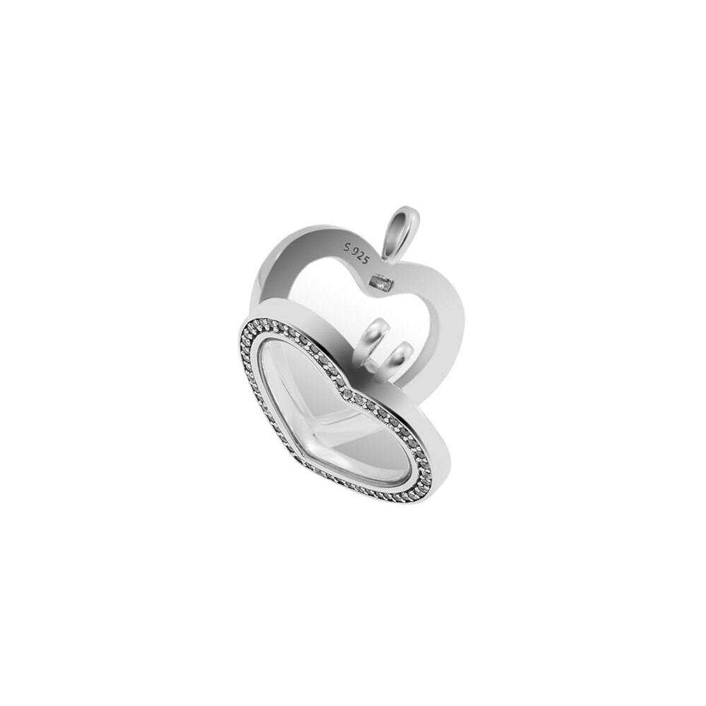 FANDOLA 100% 925 Sterling Silver Jewelry Sparkling Floating Heart Locket Necklace with Pendant Necklaces for Women N069